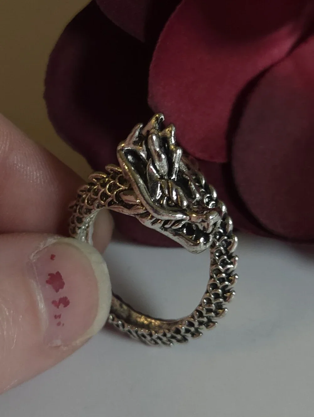 Silver Plated Dragon Tail Wrap Around Ring Size 8 Statement Ring Unisex